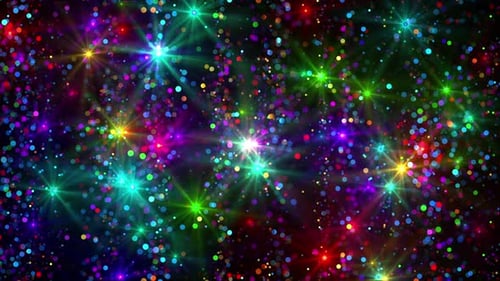 Colorful Glitter Particles and Twinkling Stars Celebration Background