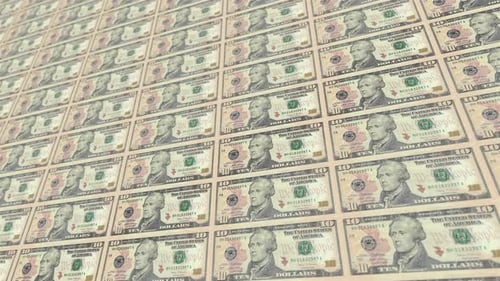 Fondo de lazo frontal de 10 billetes de dólar estadounidense 4K 08
