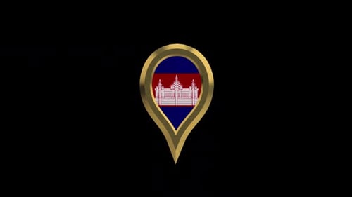 Cambodia Flag 3D Rotating Location Gold Pin Icon