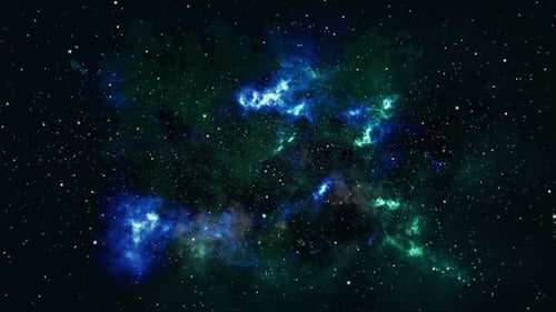 Sparkle shinny star particle motion on black background, starlight blue and green nebula