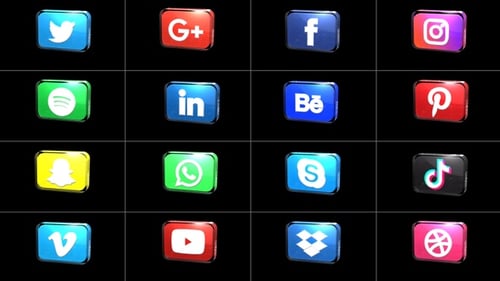 Modern Glossy 3D Animated Social Media Icons Pack