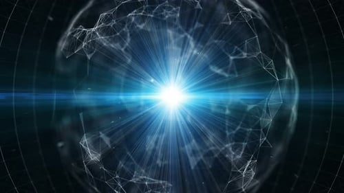 Abstrakte 3D-Technologie mit Schnittpunkten und Partikeln. 4K-Loop