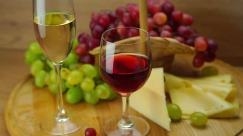 Wine, Cheese, and Grapes Still Life