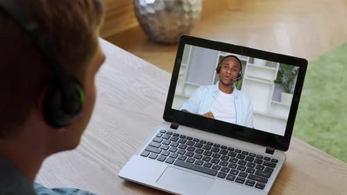 View Over Shoulder Employer Listen Applicant Job Interview Online Use Cam