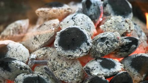 Barbecue Briquettes Glowing Embers Close-Up