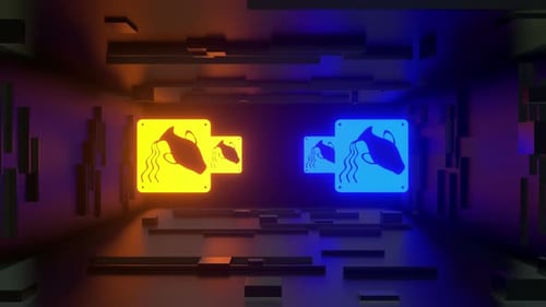 Futuristic Neon Tunnel with Glowing Zodiac Symbols