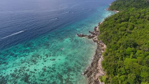 Aerial View on Boats Near Tropical Island