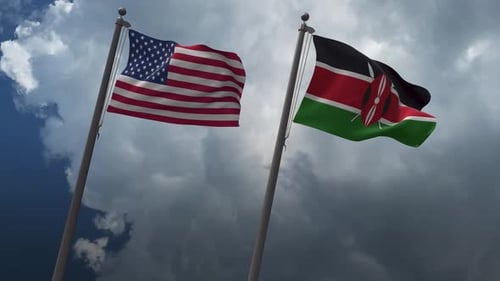 United States and Kenya Flags Waving Animation