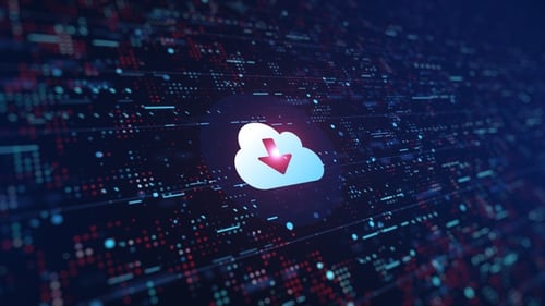 Futuristic Cloud Download Icon with Digital Data Background