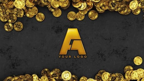 Shimmering Gold Bitcoin Coin Pile Logo Reveal Animation