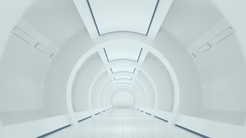 White sci-fi tunnel, empty round room.