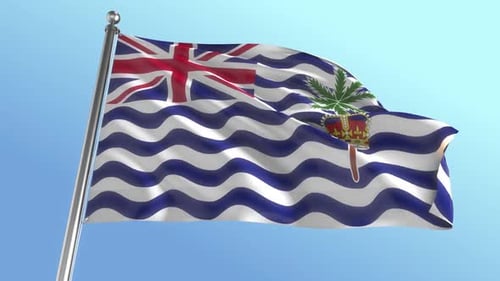British Indian Ocean Territory Flag Waving Animation on Blue Sky