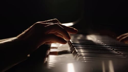 Moody Piano Close Up in Dark Room
