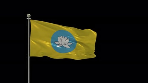 Seamless Loop of a Yellow Flag with Blue Lotus Symbol