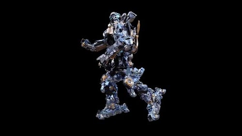 3D Futuristic Mechanical Robot Walking Loop Animation