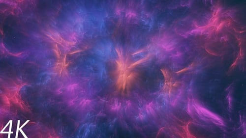 Reise durch den abstrakten, leuchtend blauen und violetten Weltraumnebel
