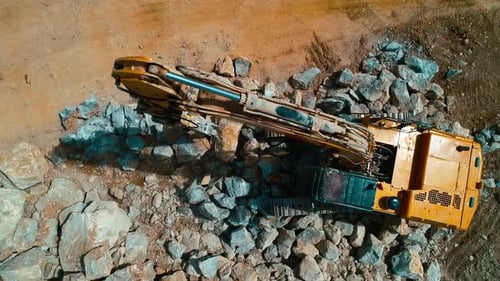 Aerial View Rock Breaker Breaking Rocks