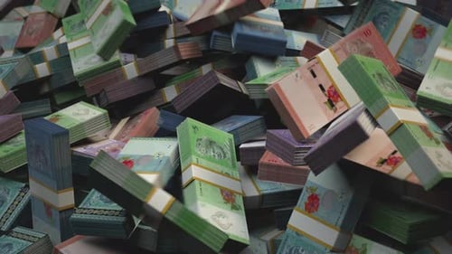 L'argent malaisien empilé tombe | ringgit | Devise MYR | RM | Résolution 4K