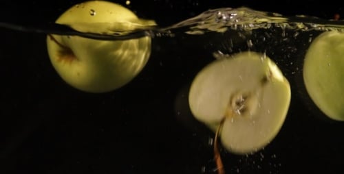 Fresh Green Apples In Water Slow Motion