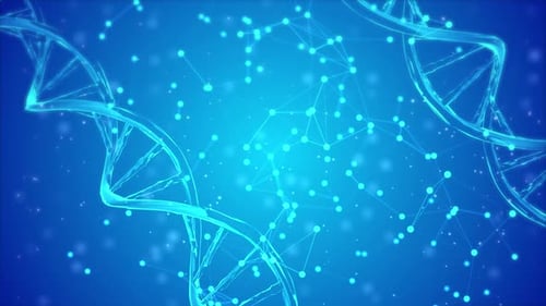 Abstrakte blaue DNA-Doppelhelix mit geringer Tiefenschärfe.