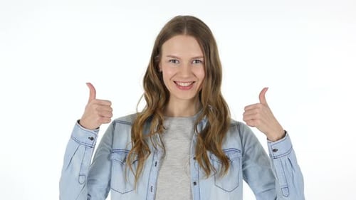 Happy Woman Giving Two Thumbs Up
