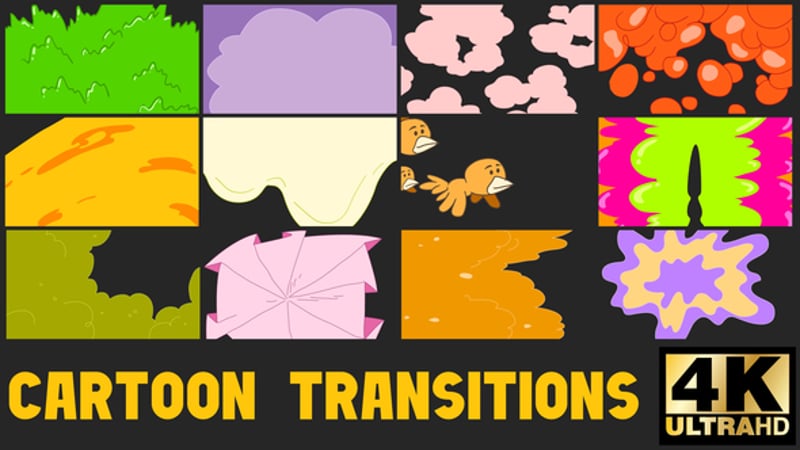 12 Fluid Cartoon Hand-Drawn Transitions, Transitions Motion Graphics ft ...