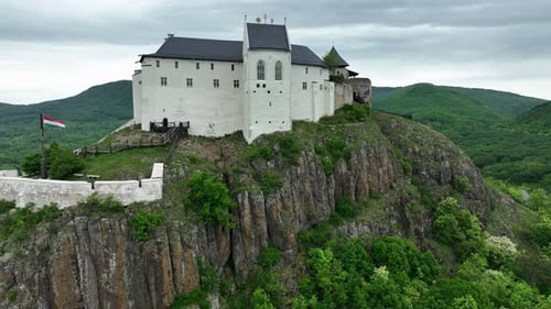 Aerial View Of A Medieval Castle On A Hilltop In Fuzer, Hungary