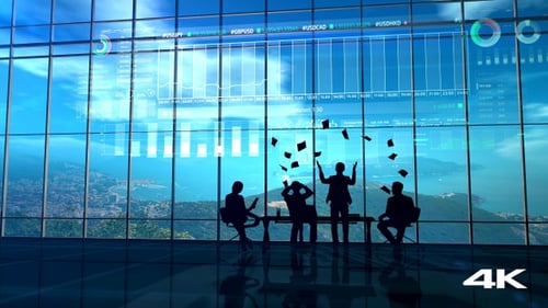 Financial Data Display on Modern Office Window Projection