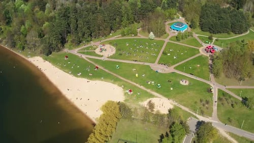 View From the Height of the Beach and Vacationing People in Drozdy in Minsk