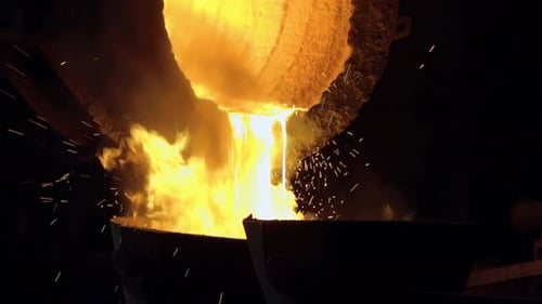 Incandescent Liquid Iron Casting In Heavy Industry Plant - 4K