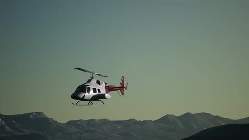 Animated Helicopter Flying Over a Mountainous Landscape