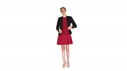 Stylish Woman in Red Dress and Blazer Posing