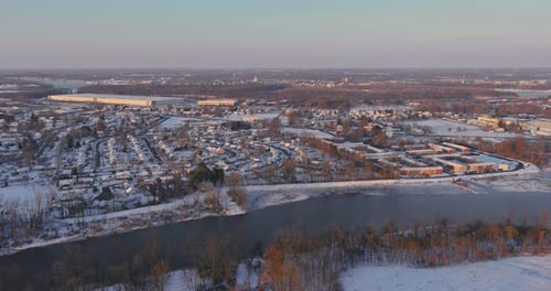 Winter Landscape with After Snowfall in the USA Residential Streets Snow Covered Houses the American