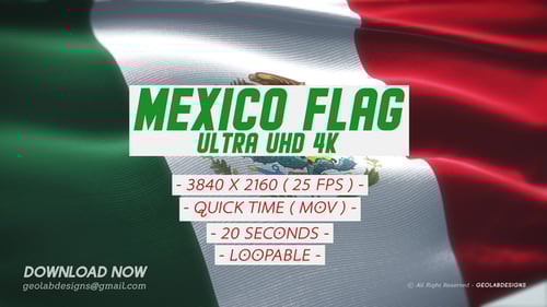 Mexican Flag Waving Seamless Loop Animation