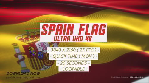 Realistic Spanish National Flag Waving in Slow Motion