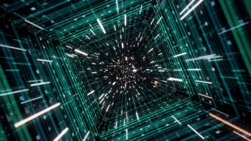 Futuristic Data Tunnel Grid Warp Speed Motion Background