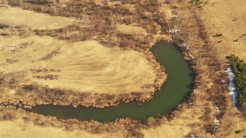 Aerial View Marsh Bog In Early Spring Landscape