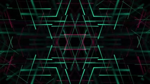 Futuristic Data Tunnel with Glowing Geometric Grid Loop