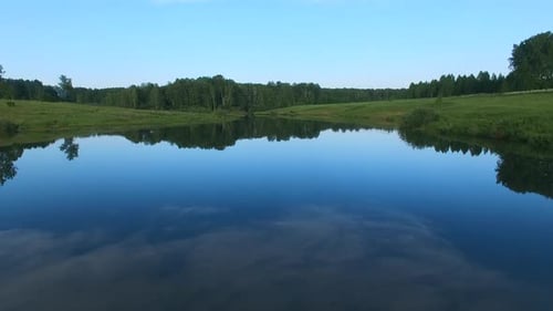 Forest lake with blue water
