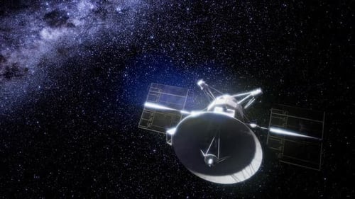 Advanced Space Satellite Orbiting Against Starry Milky Way Galaxy