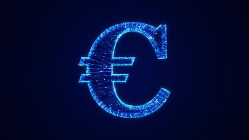 Futuristic Blue Euro Symbol Rotating Digital Particle Animation