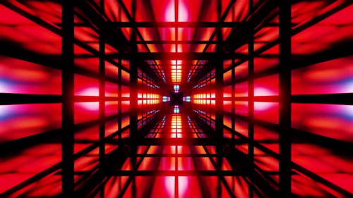 Red Sci Fi Mirrored Cage Tunnel Vj Loop Background 4K