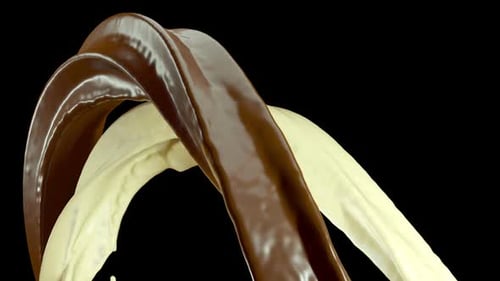 Chocolate and White Liquid Swirl Animation on Black