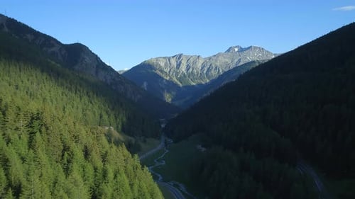 Im Sommer mit Pinien bedeckter Gebirgspass