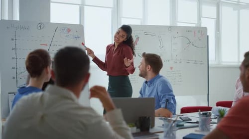 Happy Woman Making Presentation Office