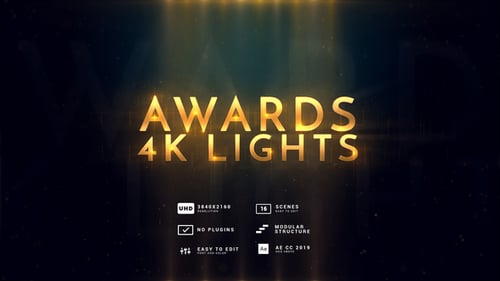 Cinematic Golden Awards Titles with Elegant Light Beams