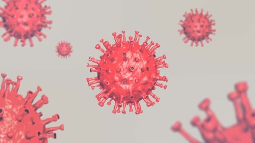 Rotating 3D Red Virus Cells Medical Science Background Loop