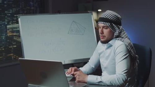 Man Tutoring Online, Teaching Math at Night