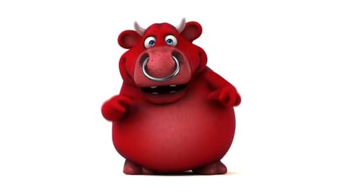 3D Animated Red Cartoon Bull Character Making Gestures
