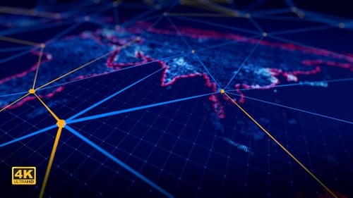 Futuristic Global Network Connection on Digital World Map